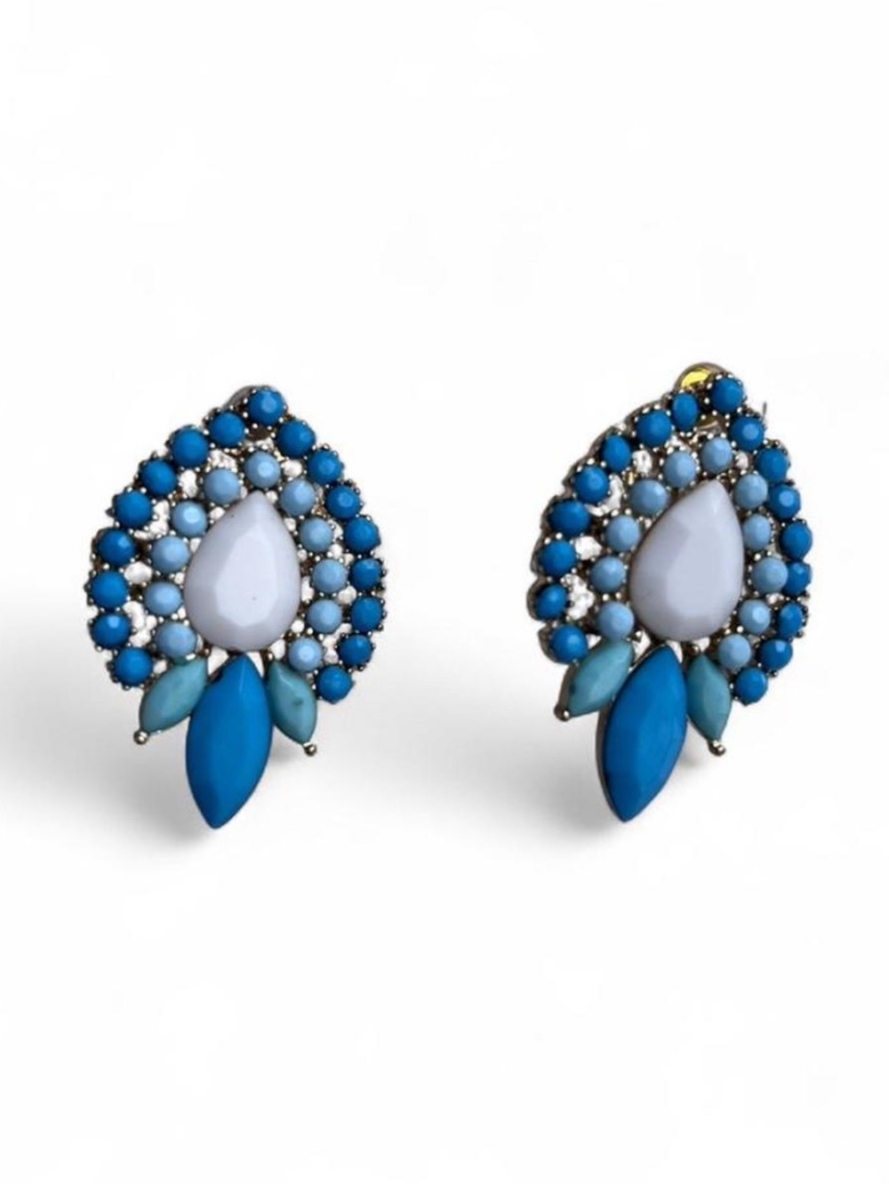Blue Beaded Cluster Earrings